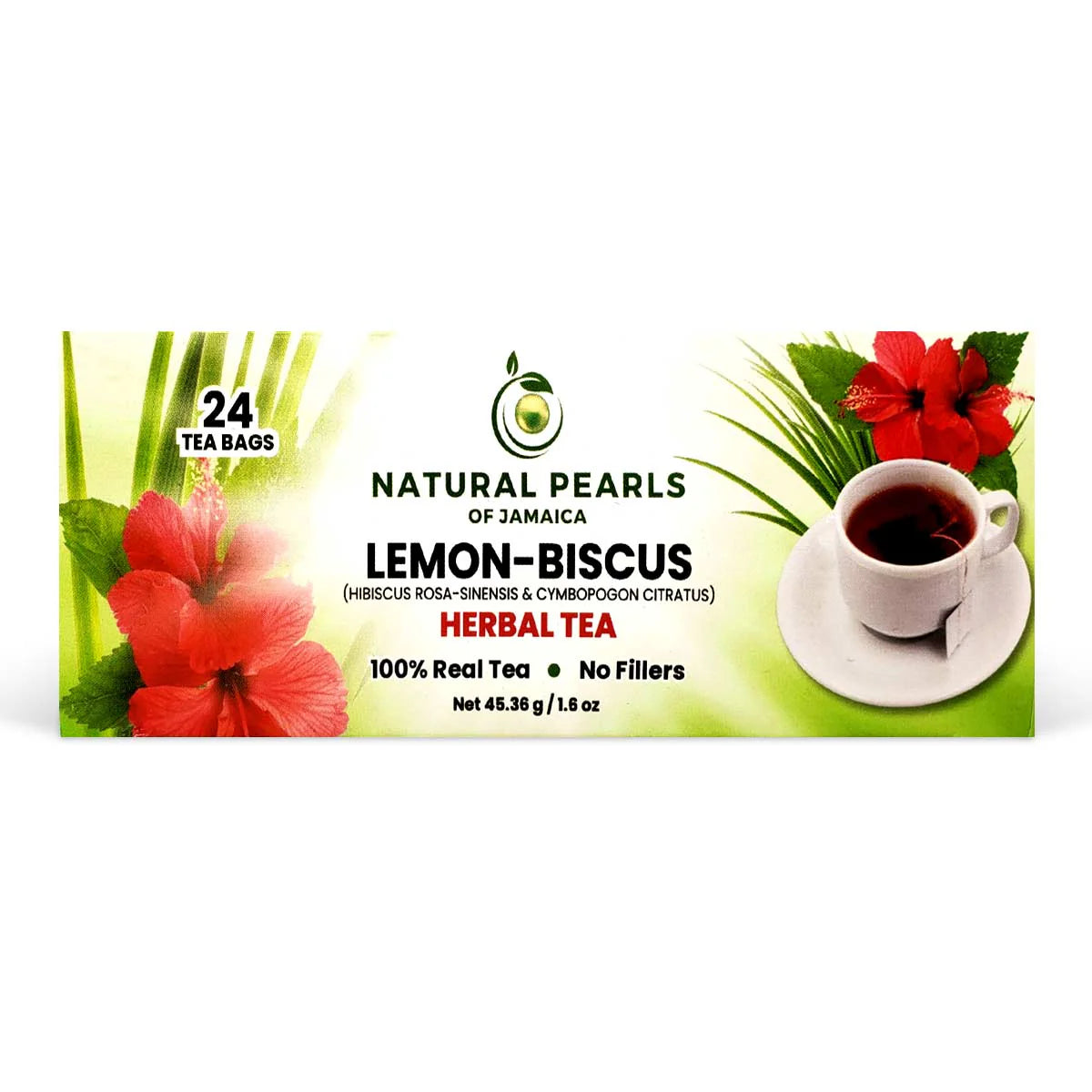 Natural Pearls of Jamaica Lemon-Biscus Teabag, 1.6oz